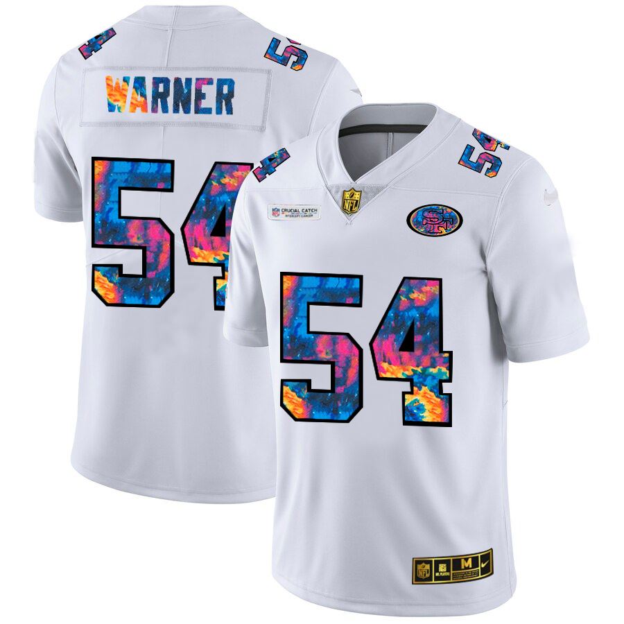 Men's San Francisco 49ers #54 Fred Warner 2020 White Crucial Catch Limited Stitched NFL Jersey